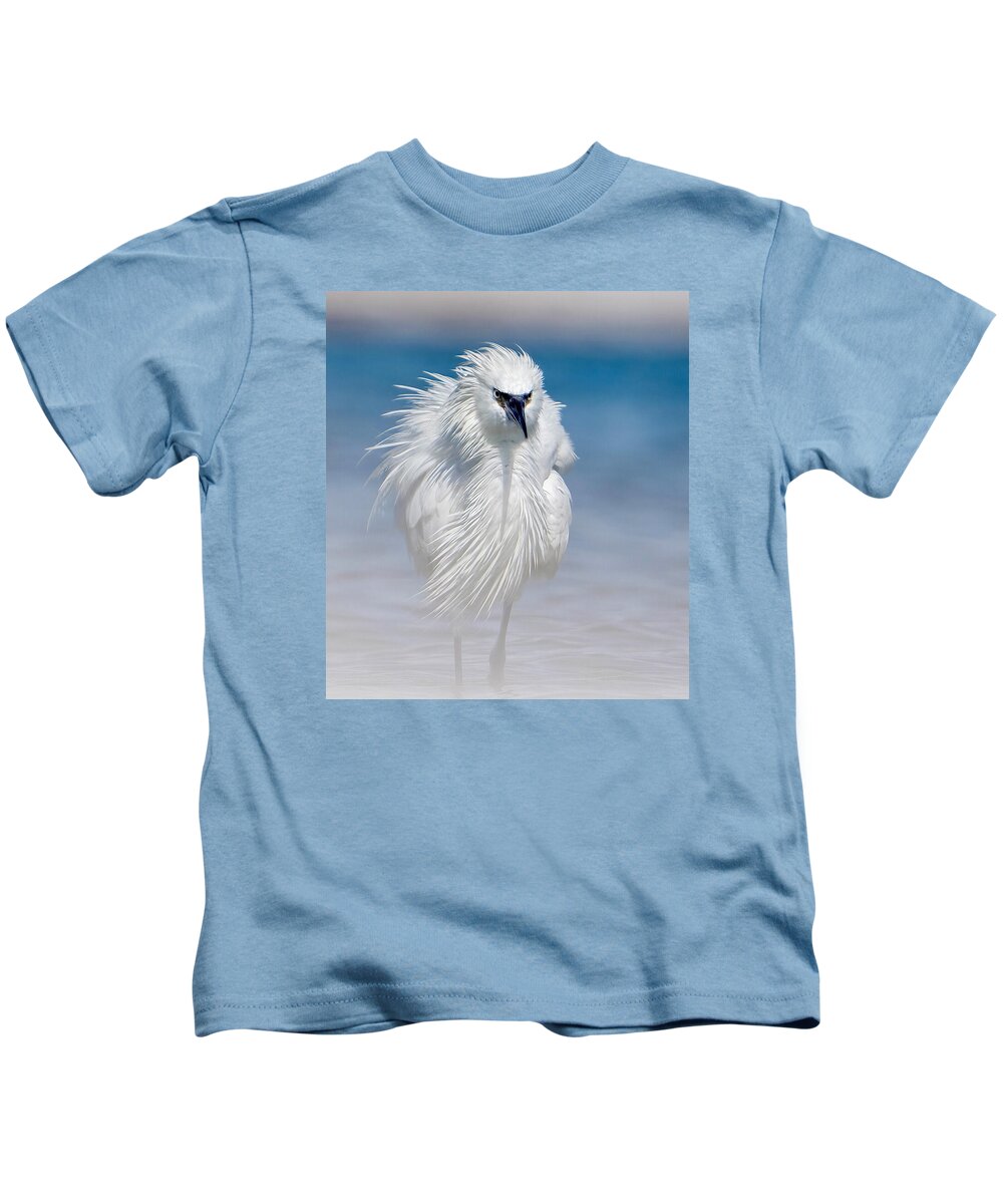 Elegant White Egret in Water - Kids T-Shirt
