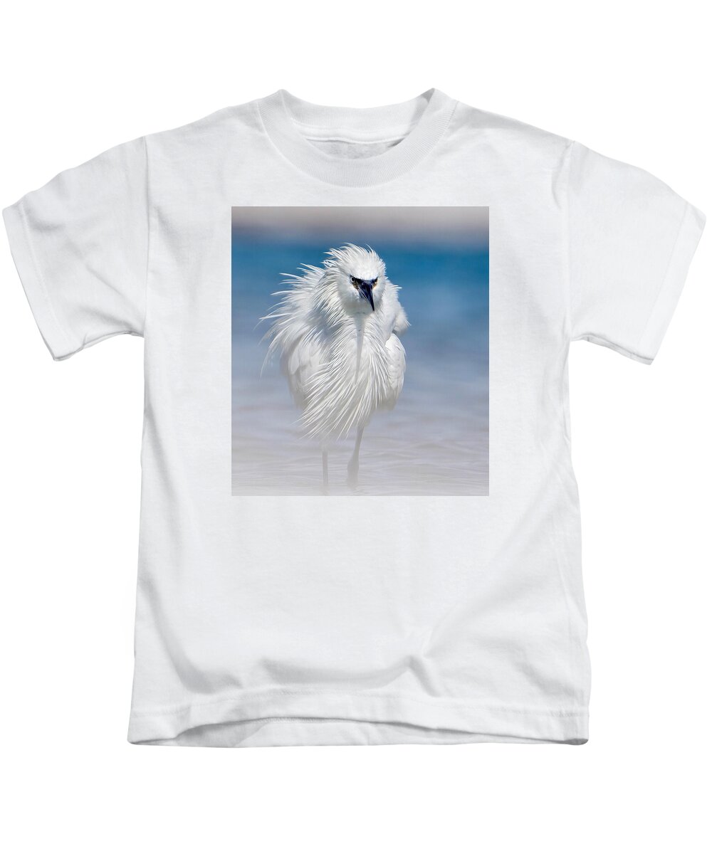 Elegant White Egret in Water - Kids T-Shirt