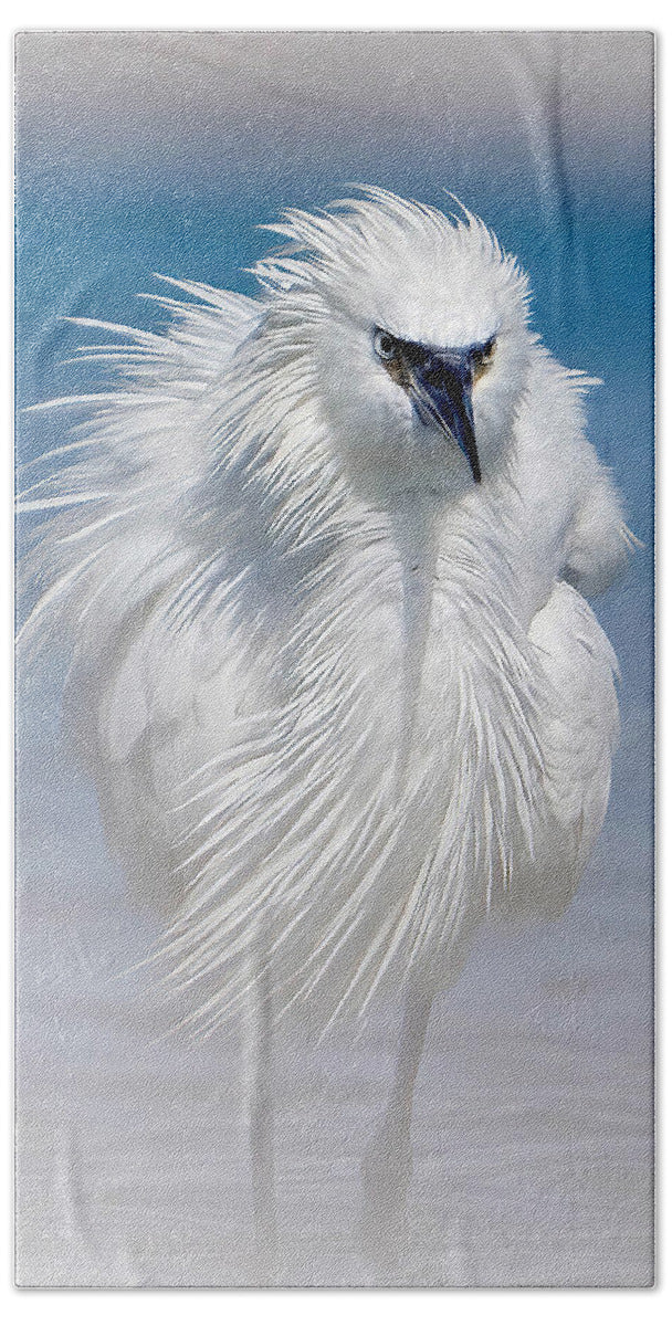 Elegant White Egret in Water - Beach Towel