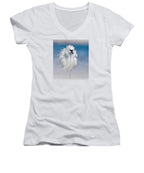Elegant White Egret in Water - Women's V-Neck