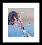 Heron Catching Its Prey in Motion - Framed Print