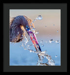 Heron Catching Its Prey in Motion - Framed Print