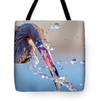 Heron Catching Its Prey in Motion - Tote Bag