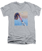 Heron Catching Its Prey in Motion - Men's V-Neck T-Shirt