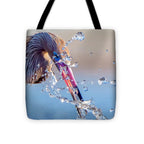 Heron Catching Its Prey in Motion - Tote Bag