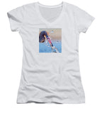 Heron Catching Its Prey in Motion - Women's V-Neck