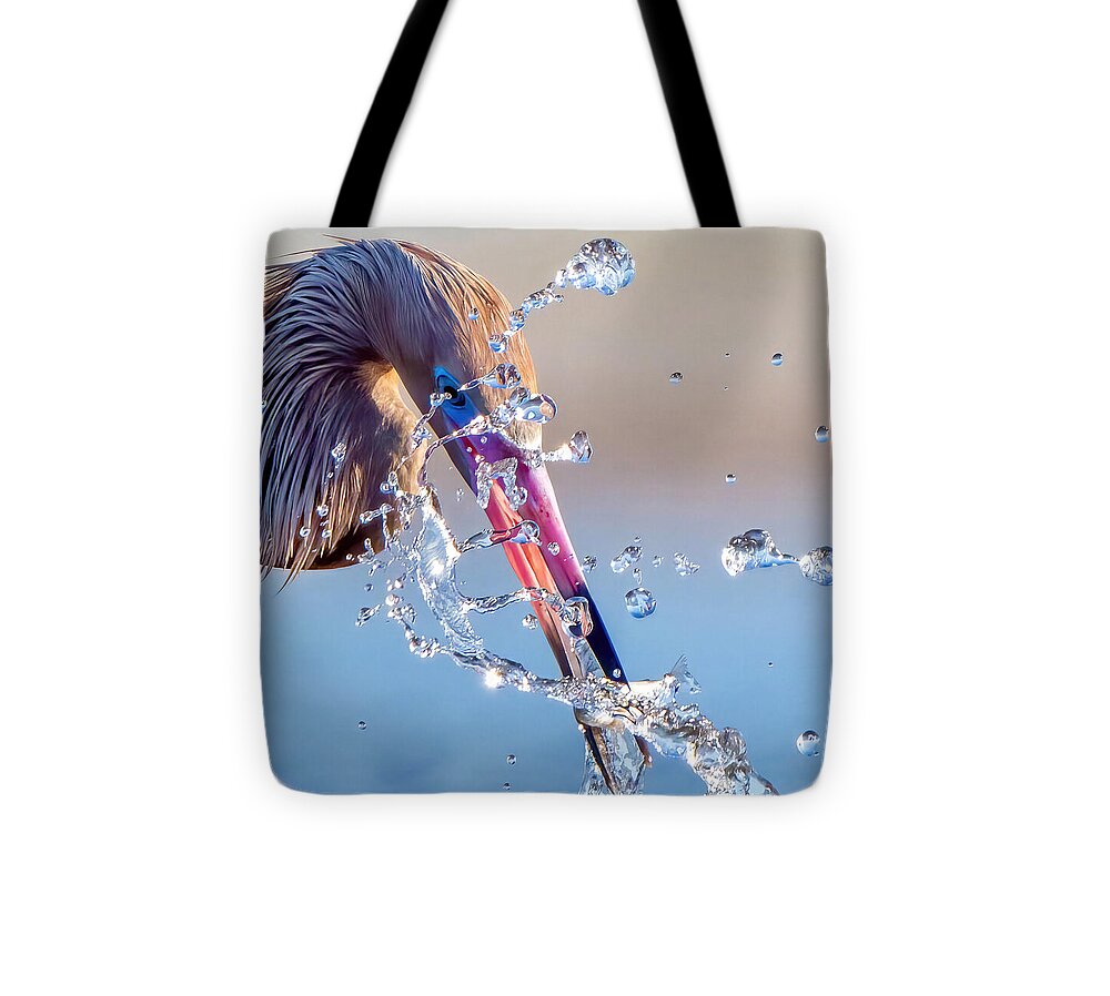 Heron Catching Its Prey in Motion - Tote Bag