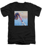 Heron Catching Its Prey in Motion - Men's V-Neck T-Shirt