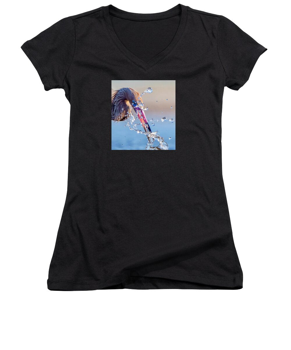 Heron Catching Its Prey in Motion - Women's V-Neck