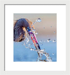 Heron Catching Its Prey in Motion - Framed Print