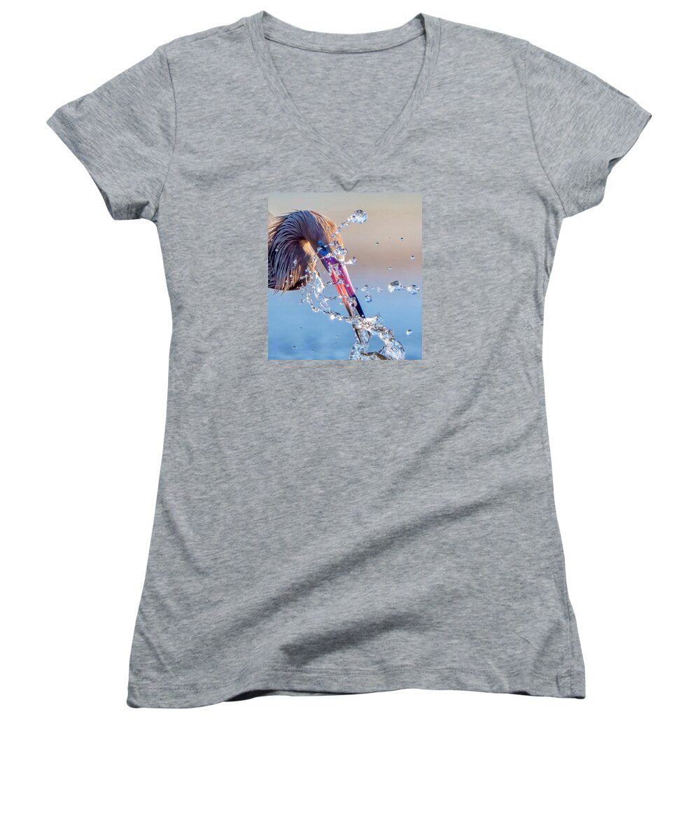 Heron Catching Its Prey in Motion - Women's V-Neck